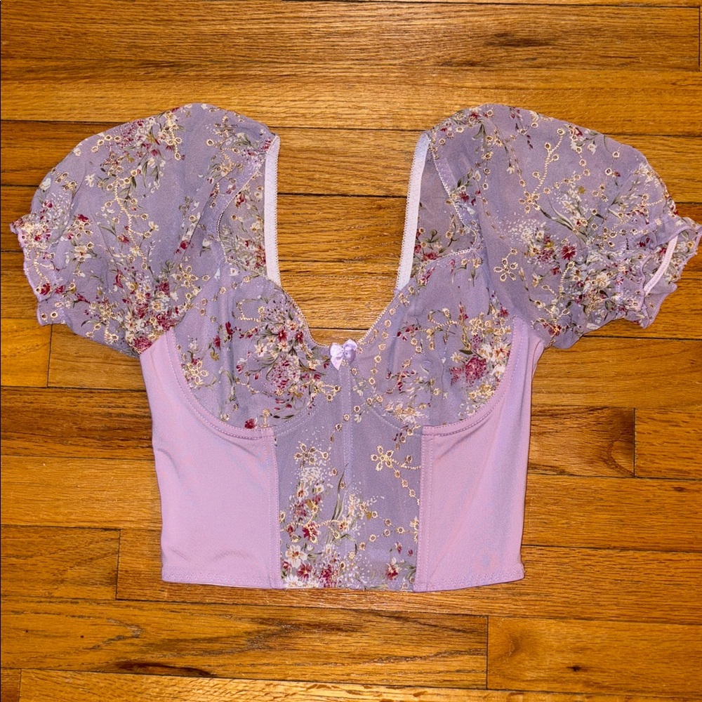SHEIN Purple Floral Embroidered Corset Top Size Small